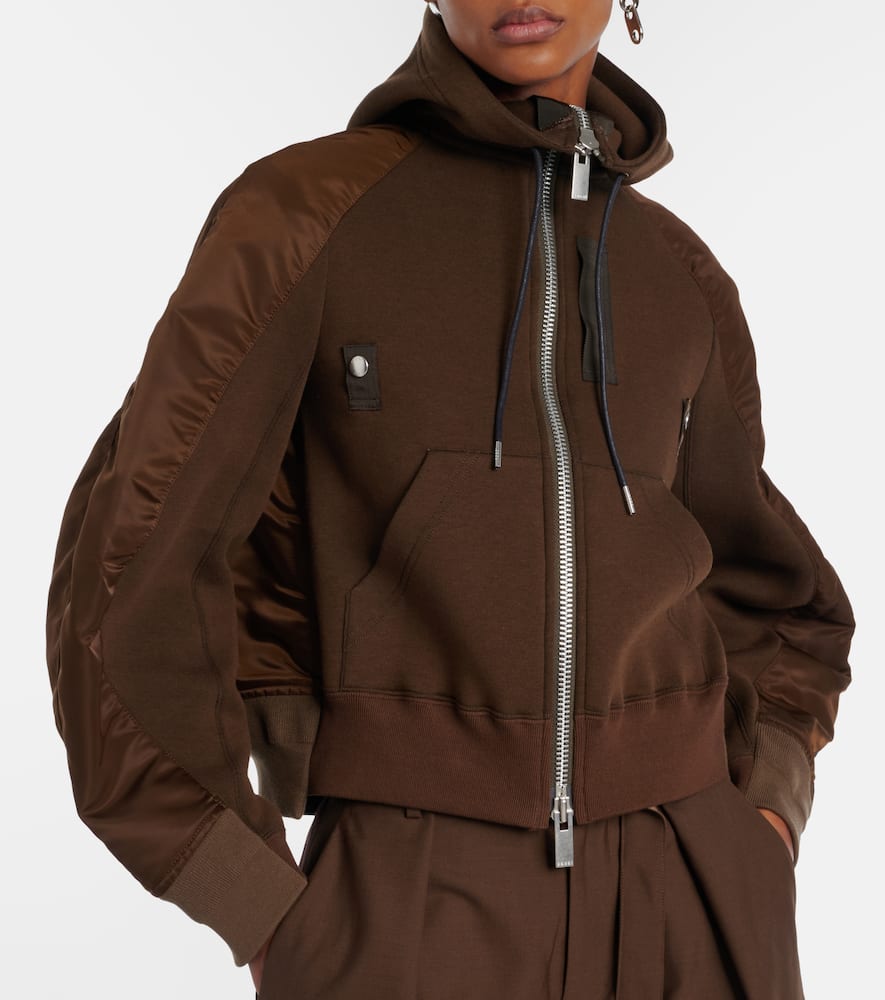 Paneled cotton-blend fleece zip-up hoodie