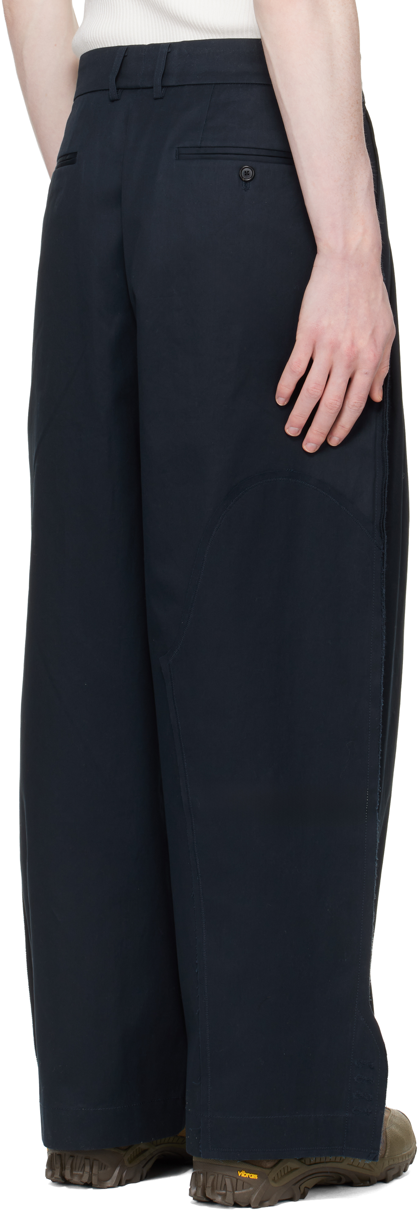 Navy Raw Edge Two Tuck Trousers