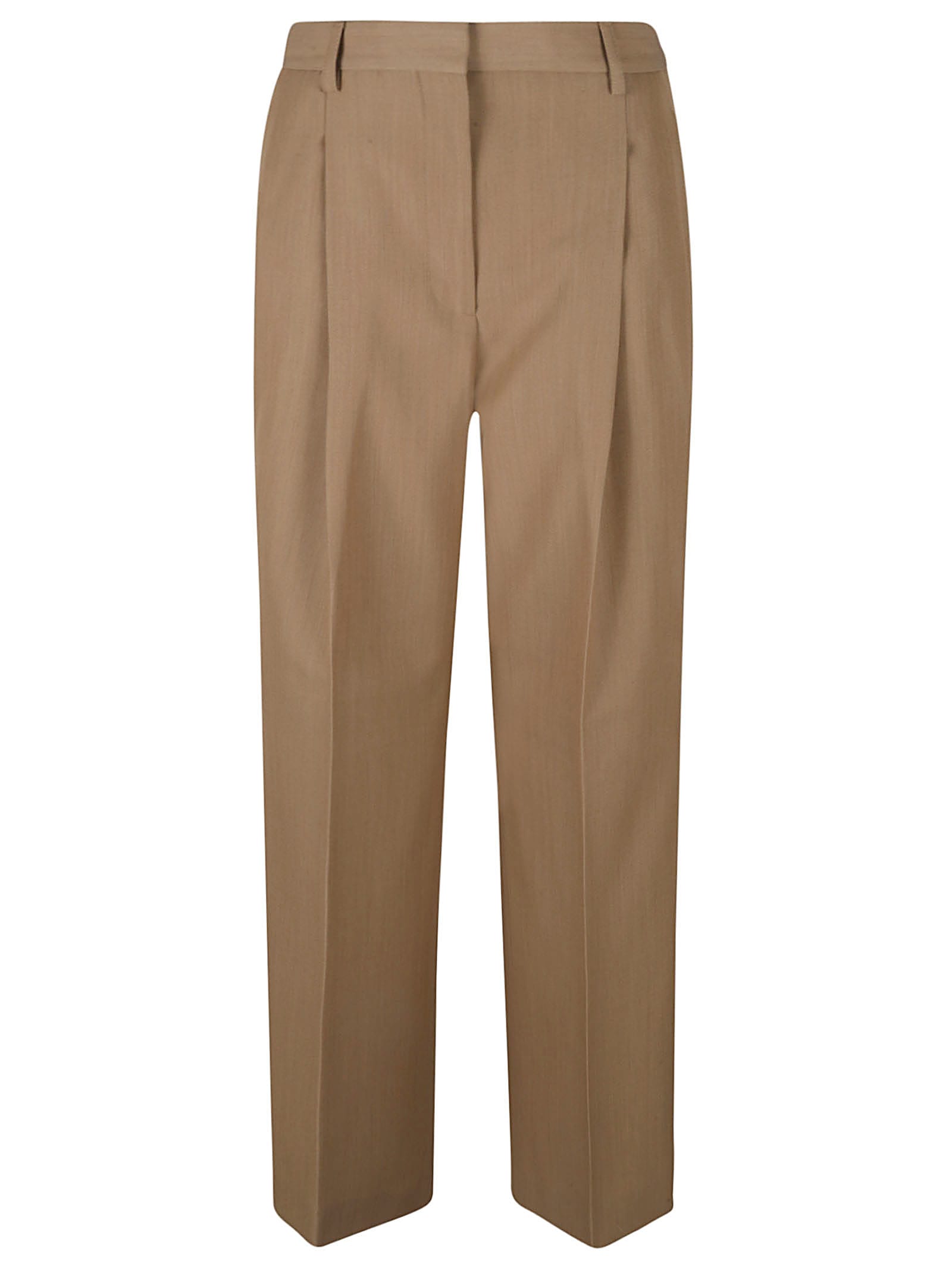 Wide-leg pleated wool trousers - Neutrals