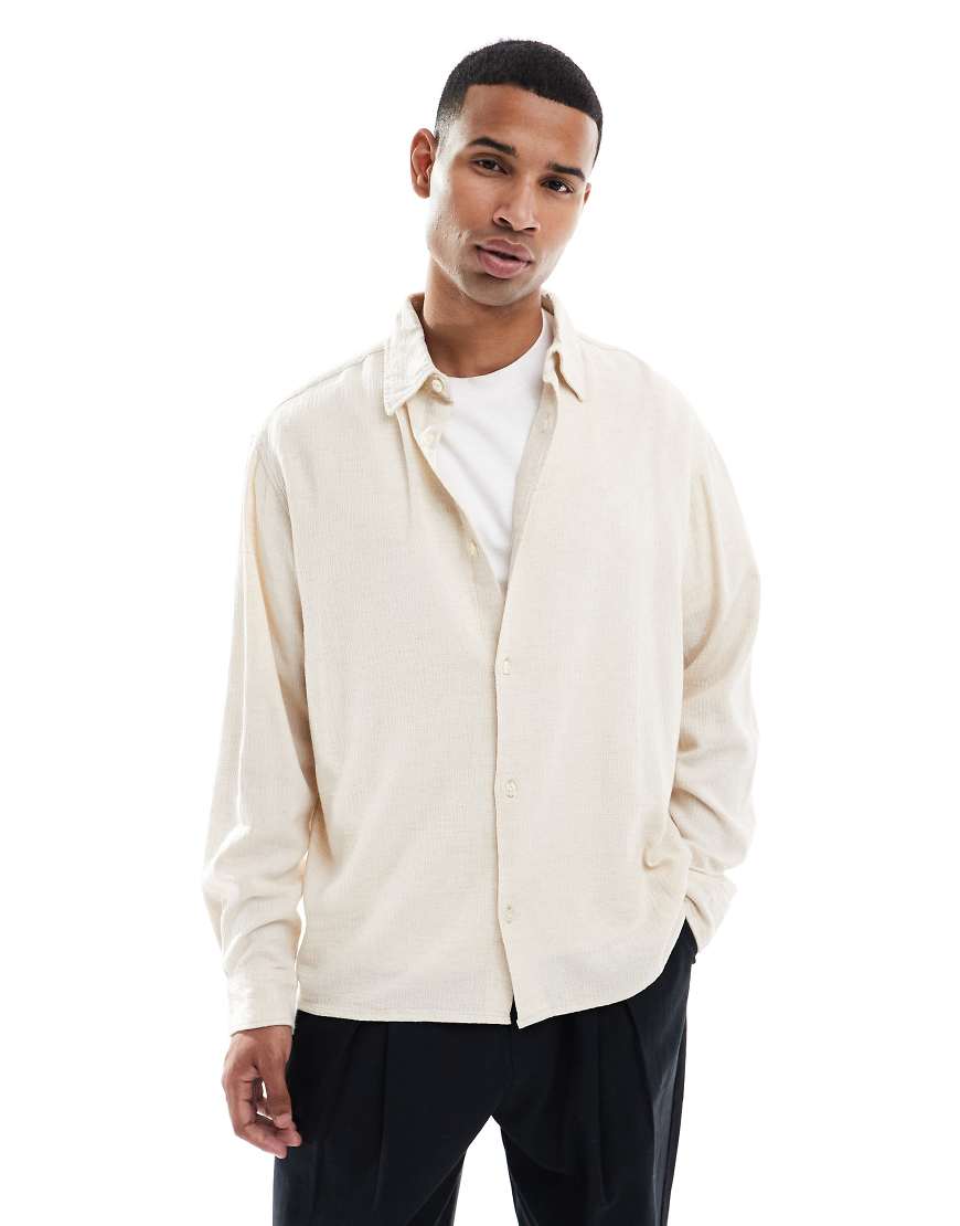 Textured straight hem overshirt in beige-Neutral