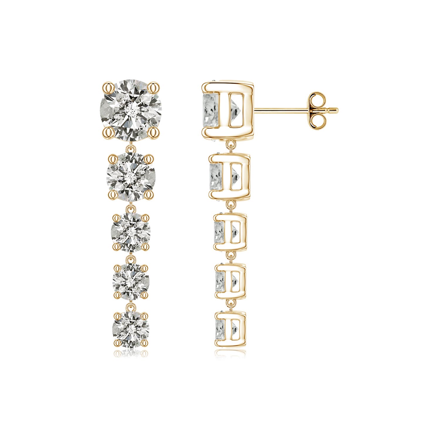 Angara 4.26 CTW Graduated Round Diamond Five-Stone Dangle Earrings in 18K Yellow Gold