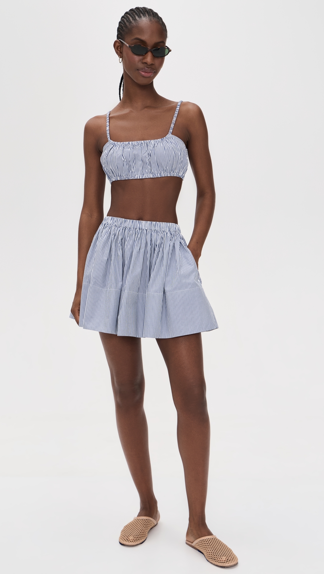 Bea Shirred Bra Top Navy Stripe