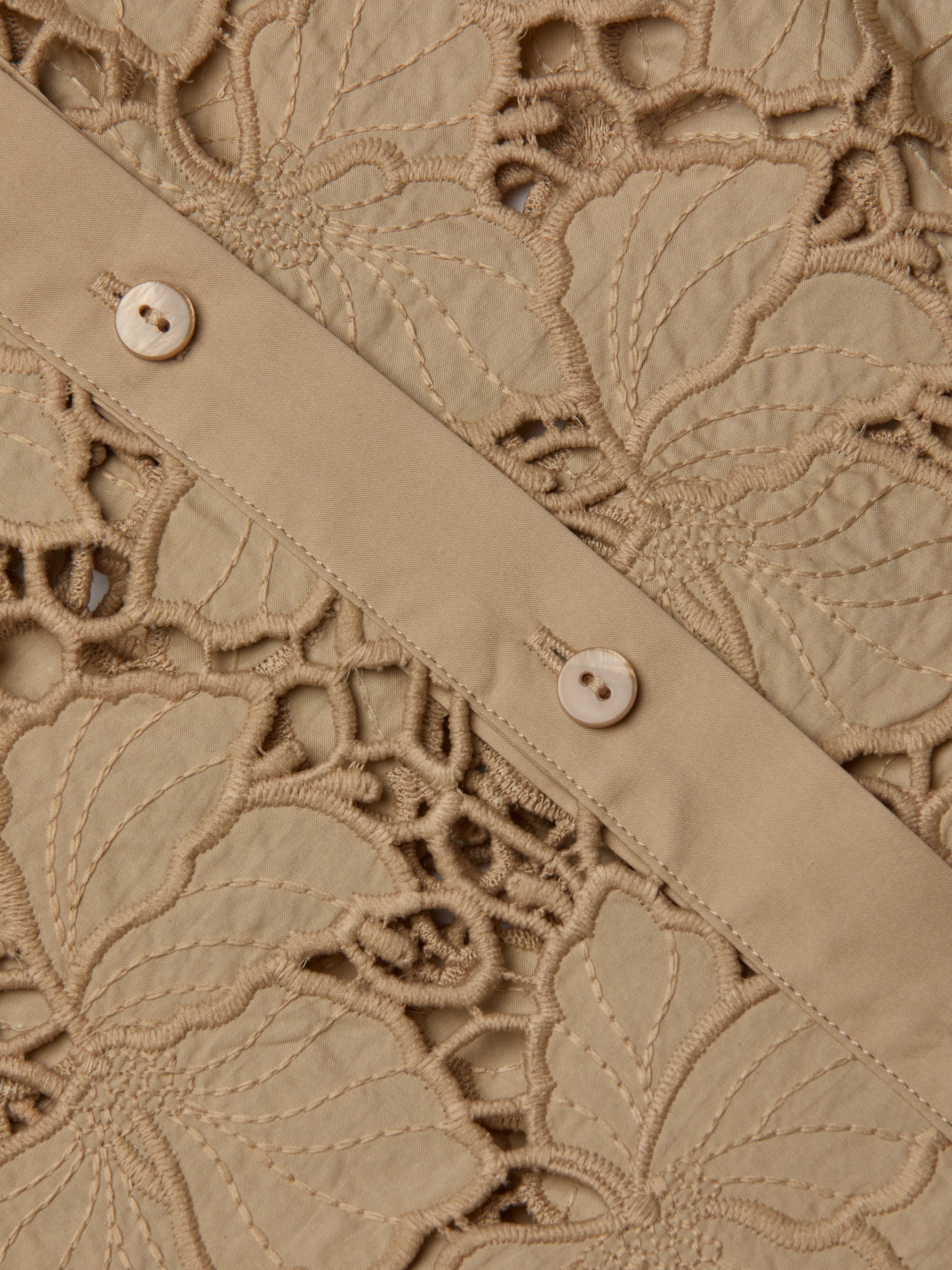 L'AGENCE Seychelle Cropped Lace Blouse Top In Almond
