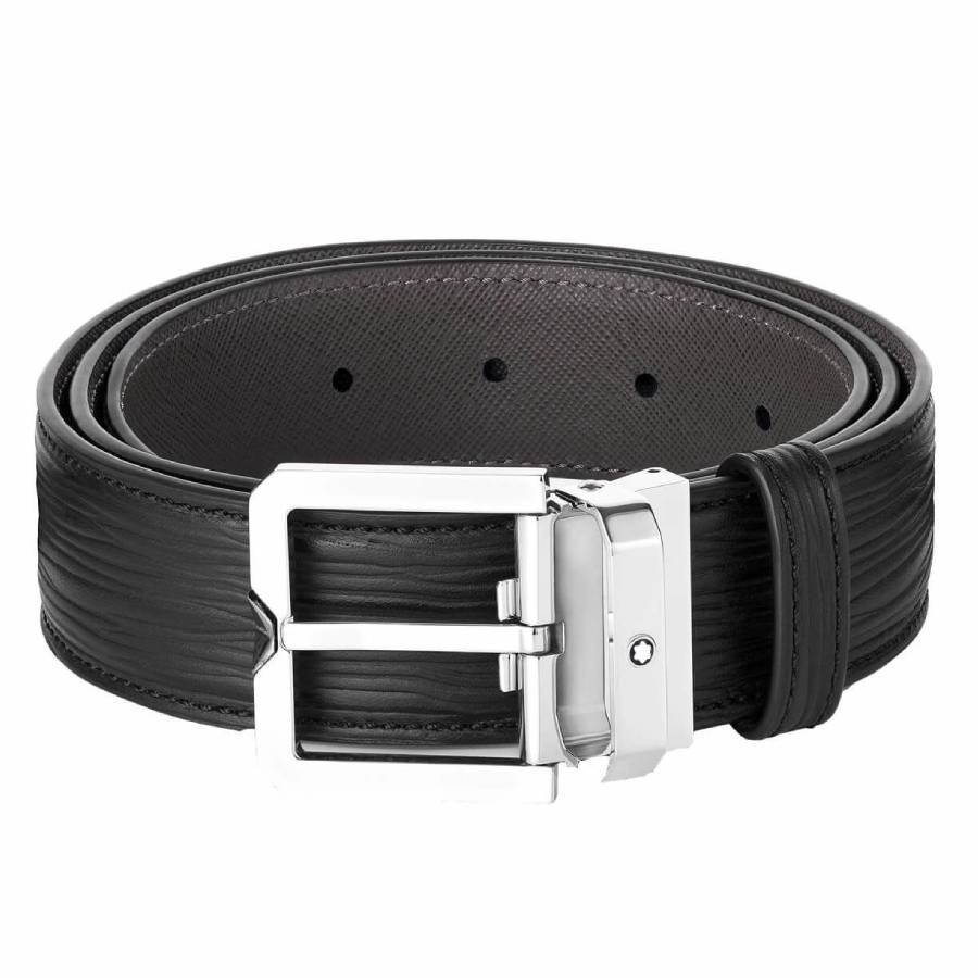 Black 35 mm Textured Leather Belt