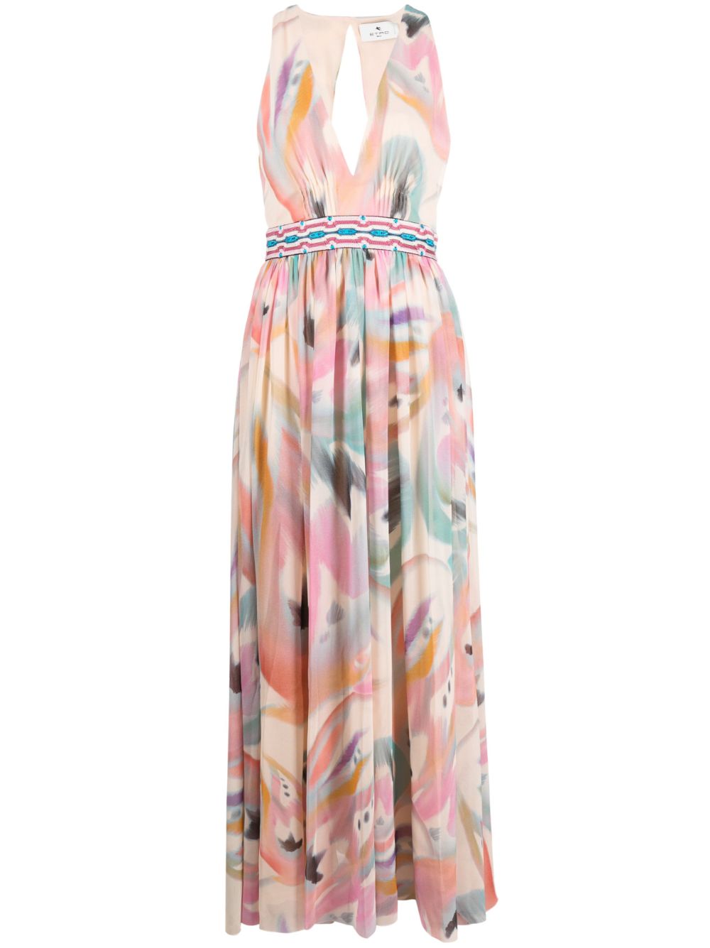 Abstract-print silk maxi dress - Neutrals