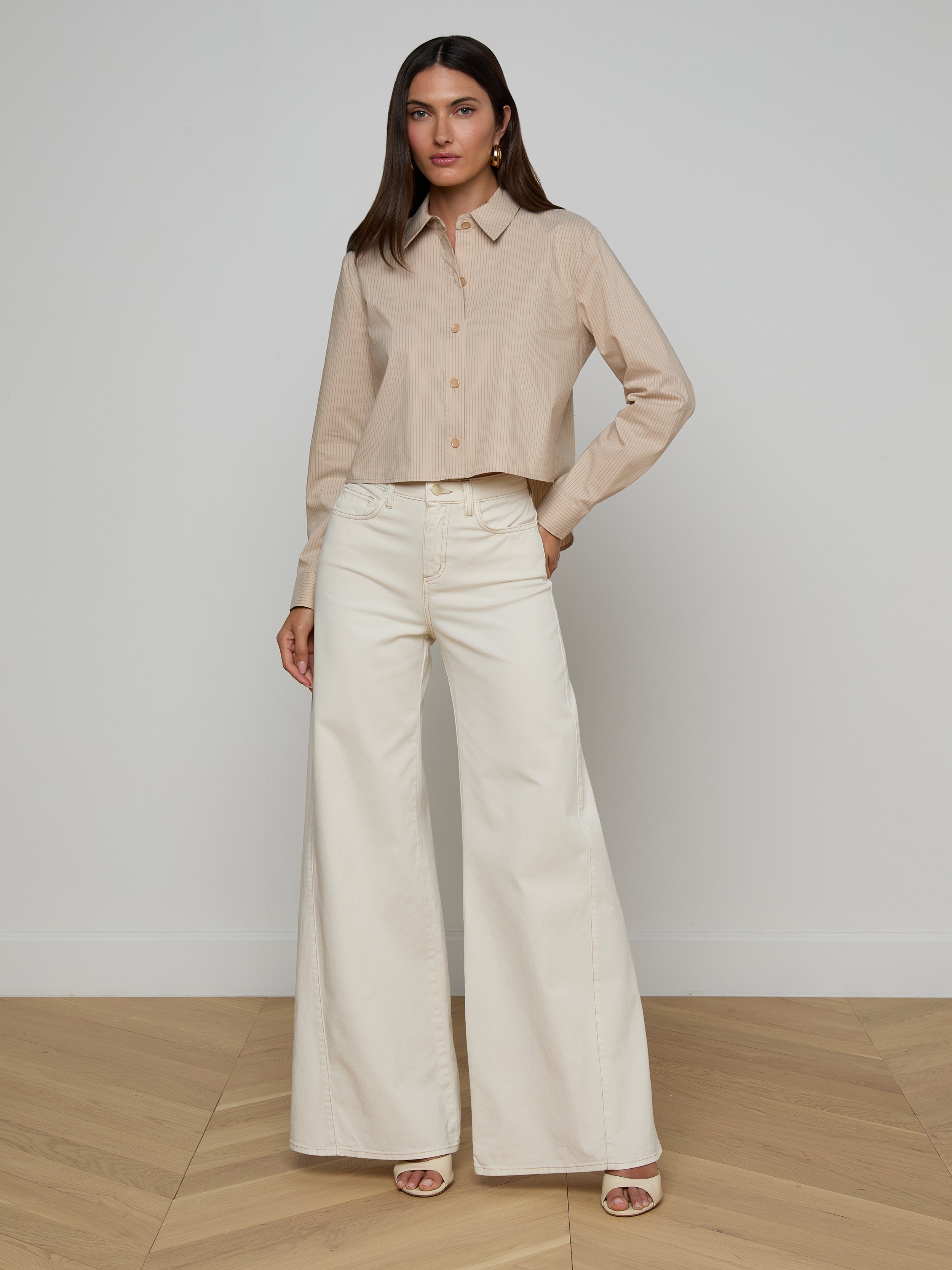 Cosette Shirt In Macadamia/light Brown Stripe