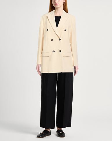 Woman Blazer Beige Size 2 Viscose, Linen, Elastane
