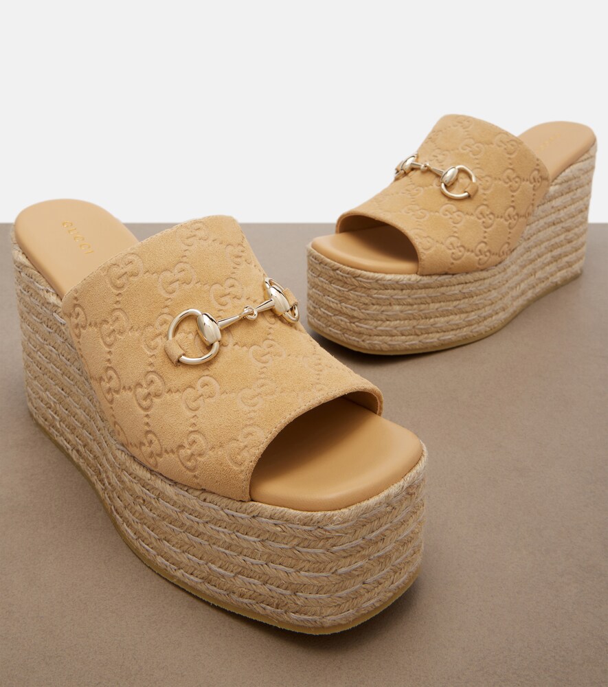 Horsebit GG suede espadrille wedges