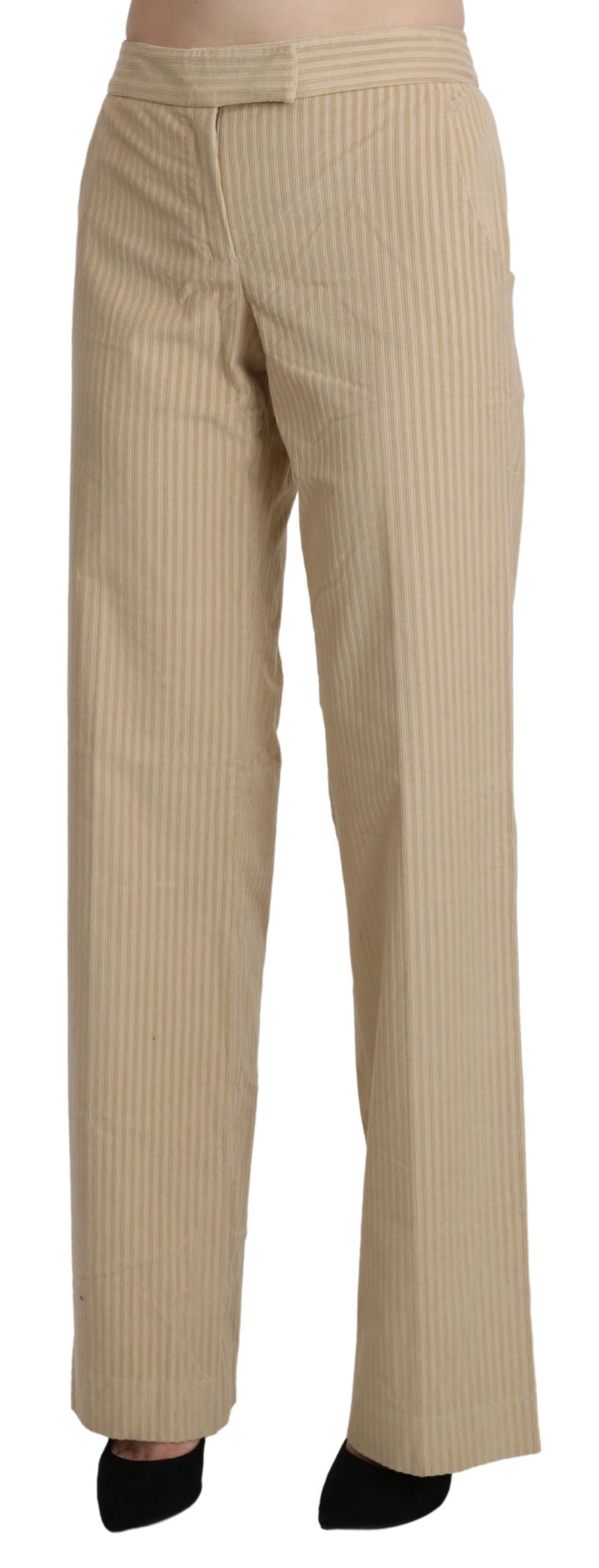 High-Waist Striped Flared Trousers — Beige
