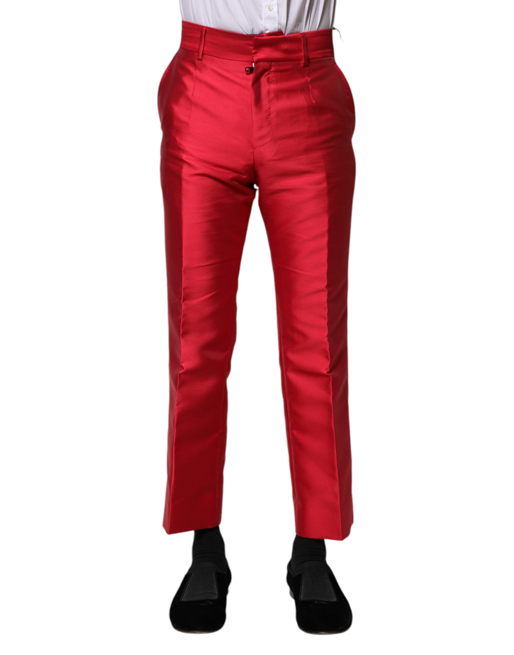 Cropped Polyester Trousers — Red