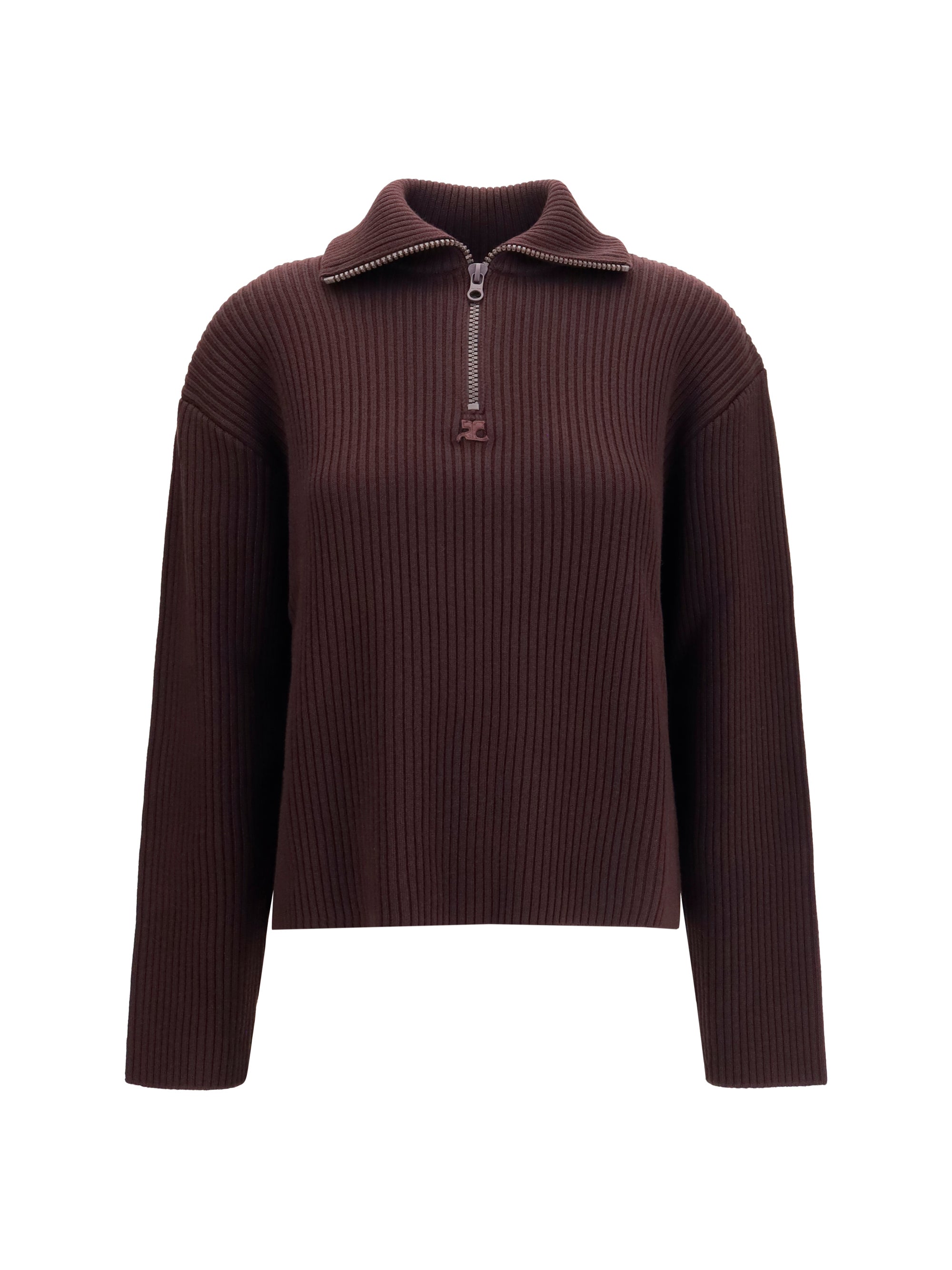 Ribbed Zip Merino Wool Sweater — Red