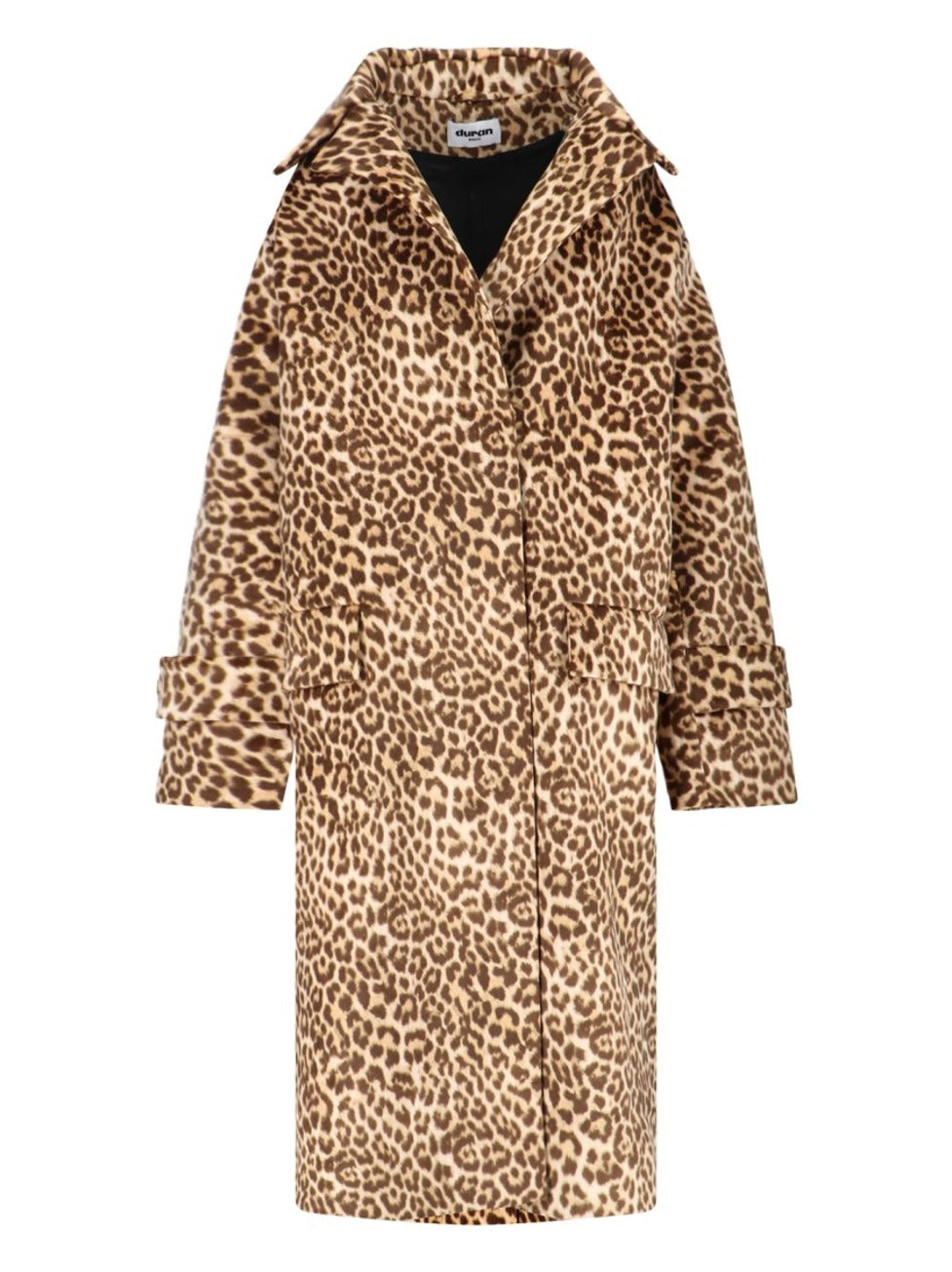 Leopard Print Long Coat With Adjustable Cuffs