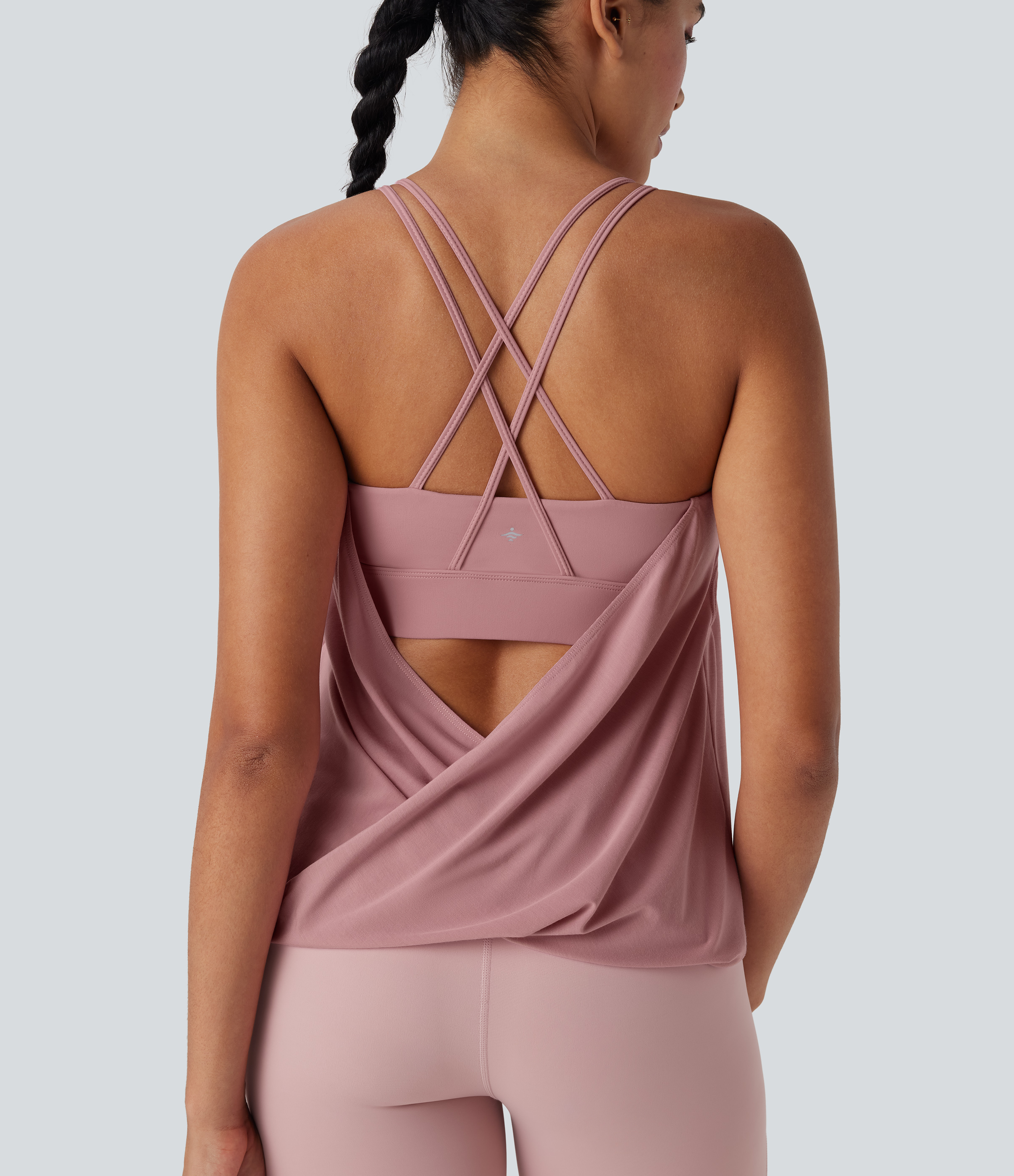 Double Straps Pleated Quick Dry Yoga Cami Top Tank Top - Soft Berry