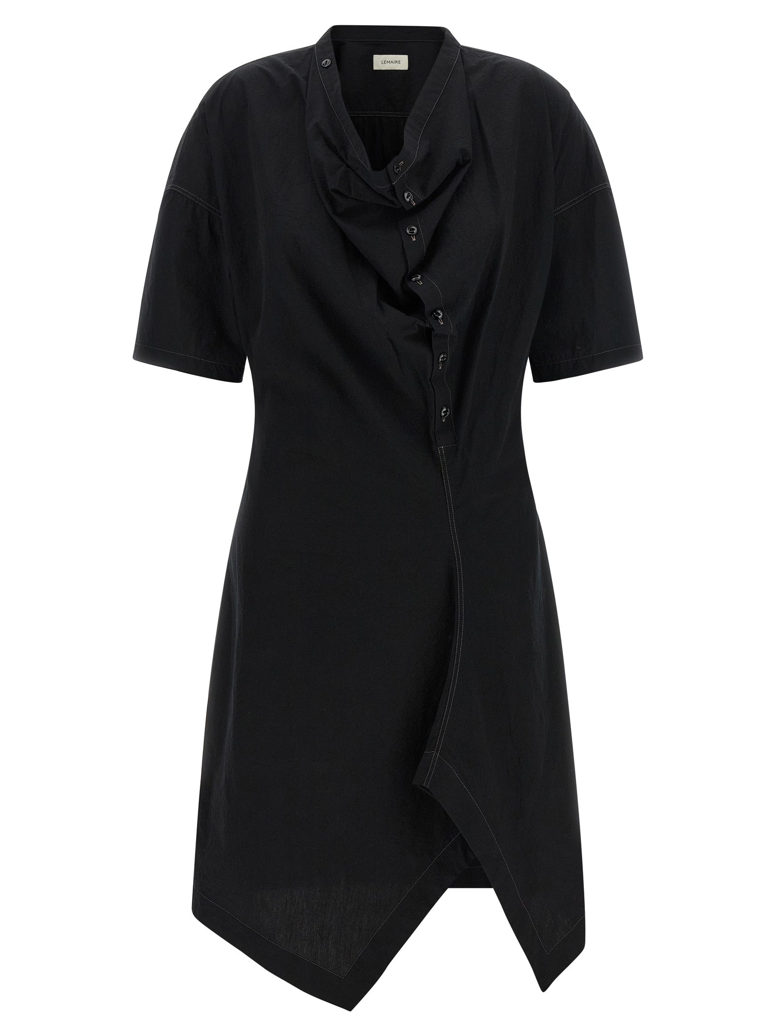 Asymmetrical Cotton Crêpe Shirt Dress — Black