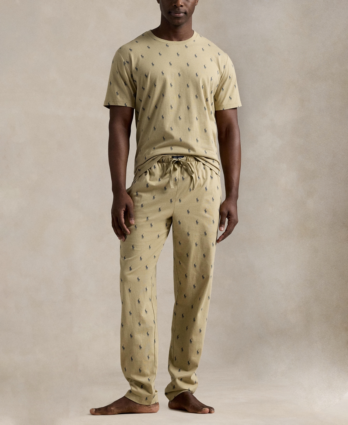 Men's Crewneck T-Shirt and Pajama Pants, 2-Piece Set - Classic Khaki/ Cruise Navy All Over Polo