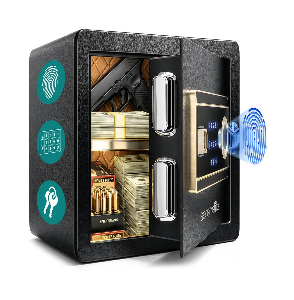 Biometric Fingerprint Safe with Keypad & Backup Keys – Quick Access Digital Home & Office Security Box, Solid Metal Build - Black