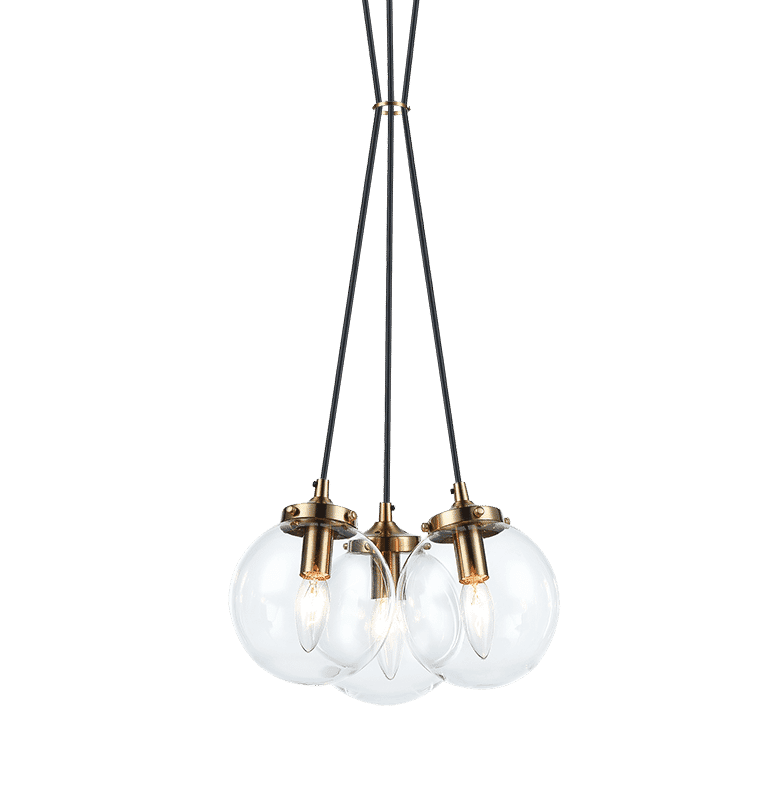 Aged Gold Brass Three Light Pendant from the The Bougie Collection