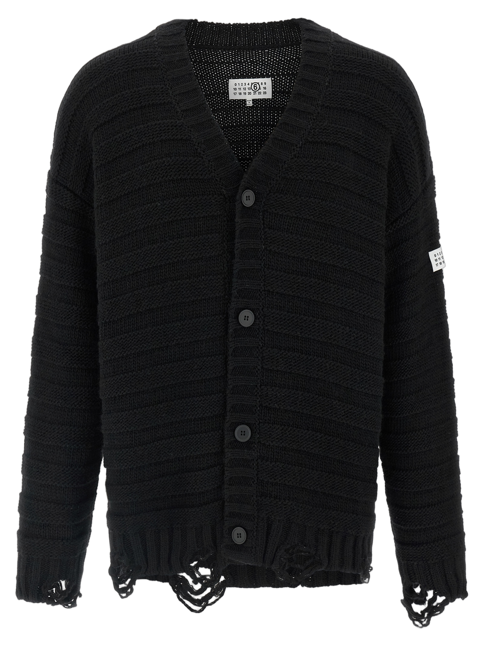 Distressed Virgin Wool Cardigan — Black