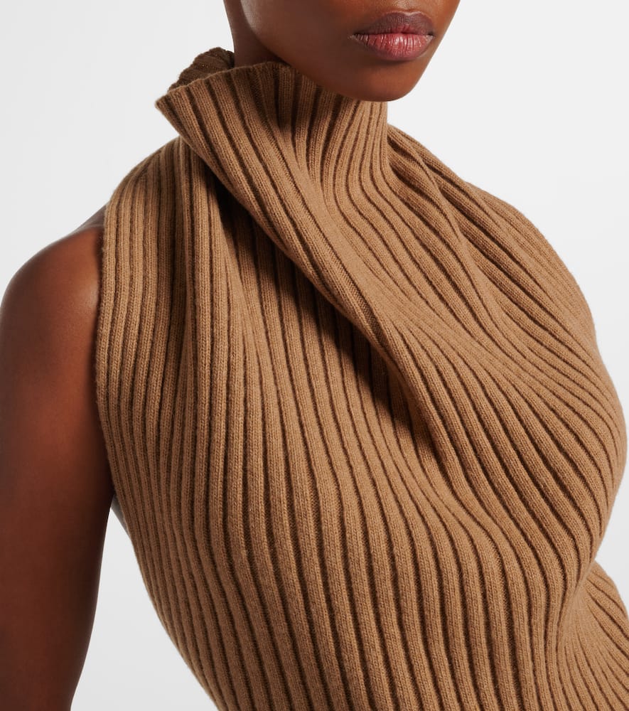 Draped ribbed-knit wool-blend top