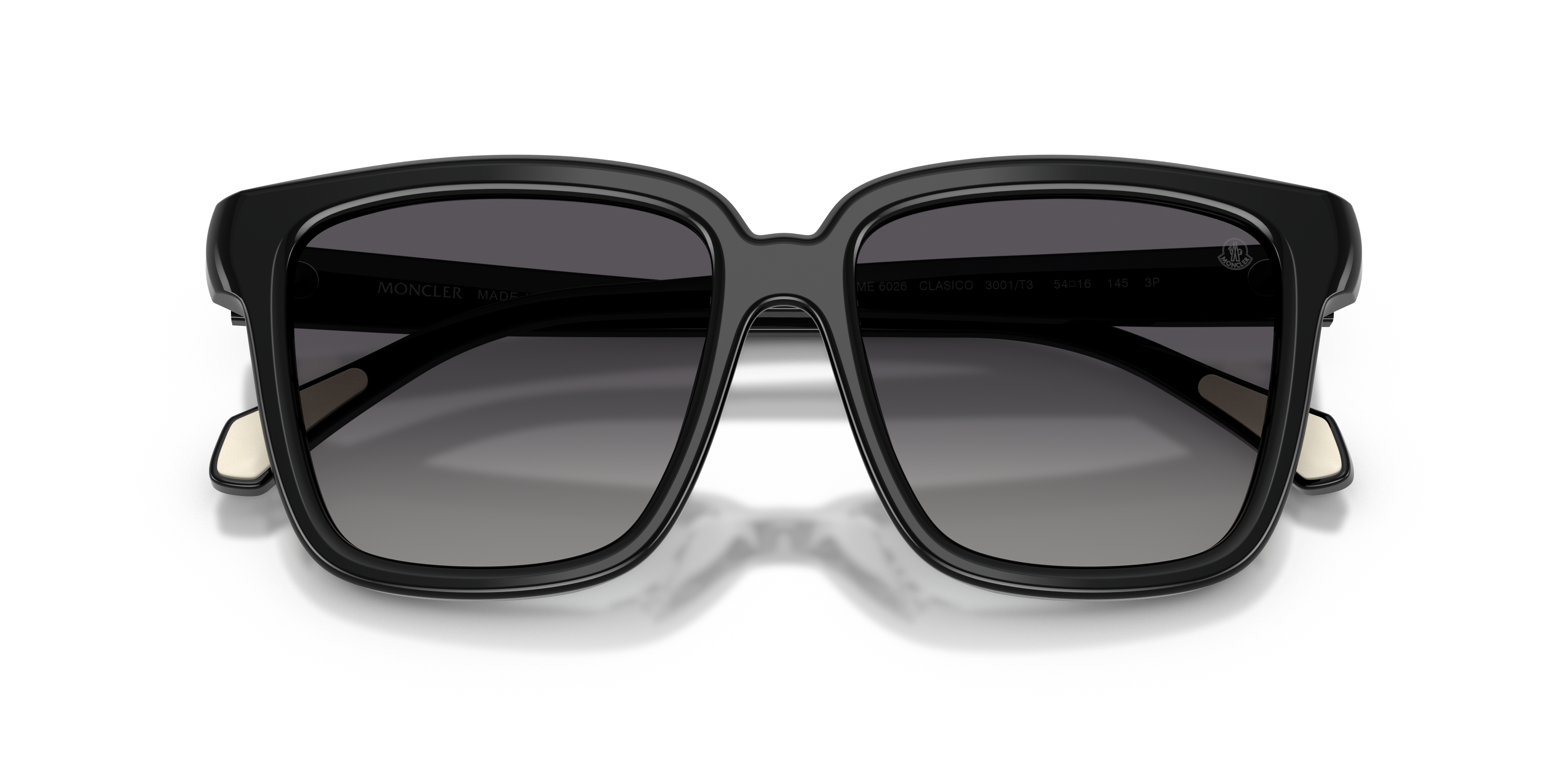 Moncler Uniseks Moncler ME6026 CLASICO 3001T3 Zonnebrillen Acetaat Zwart Grijs Kussen Gepolariseerd Genuanceerd