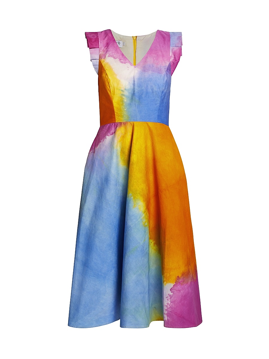 Women's Wura Chambray Watercolor A-Line Dress - Orange Multi
