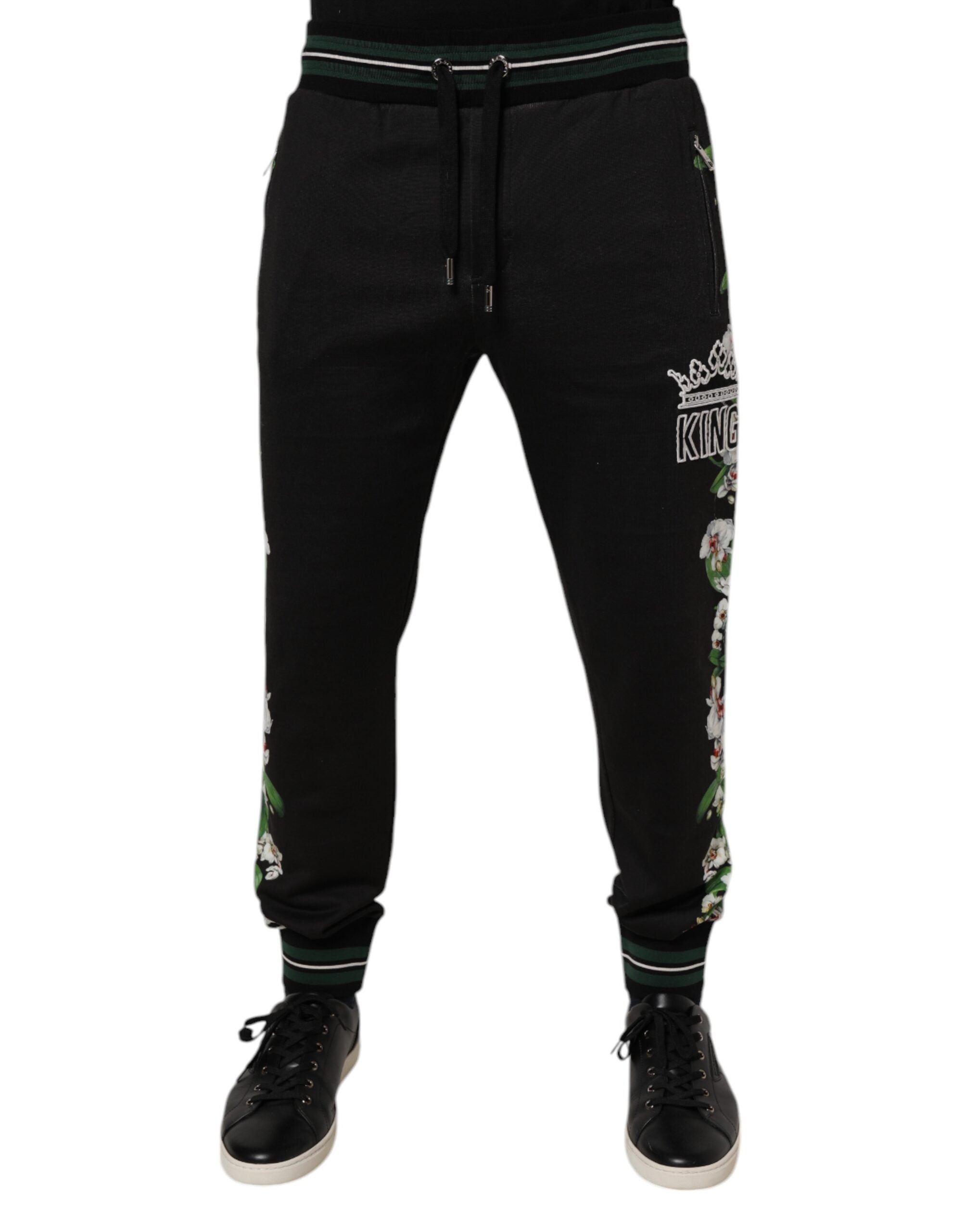 Floral-Print Cotton Joggers — Black