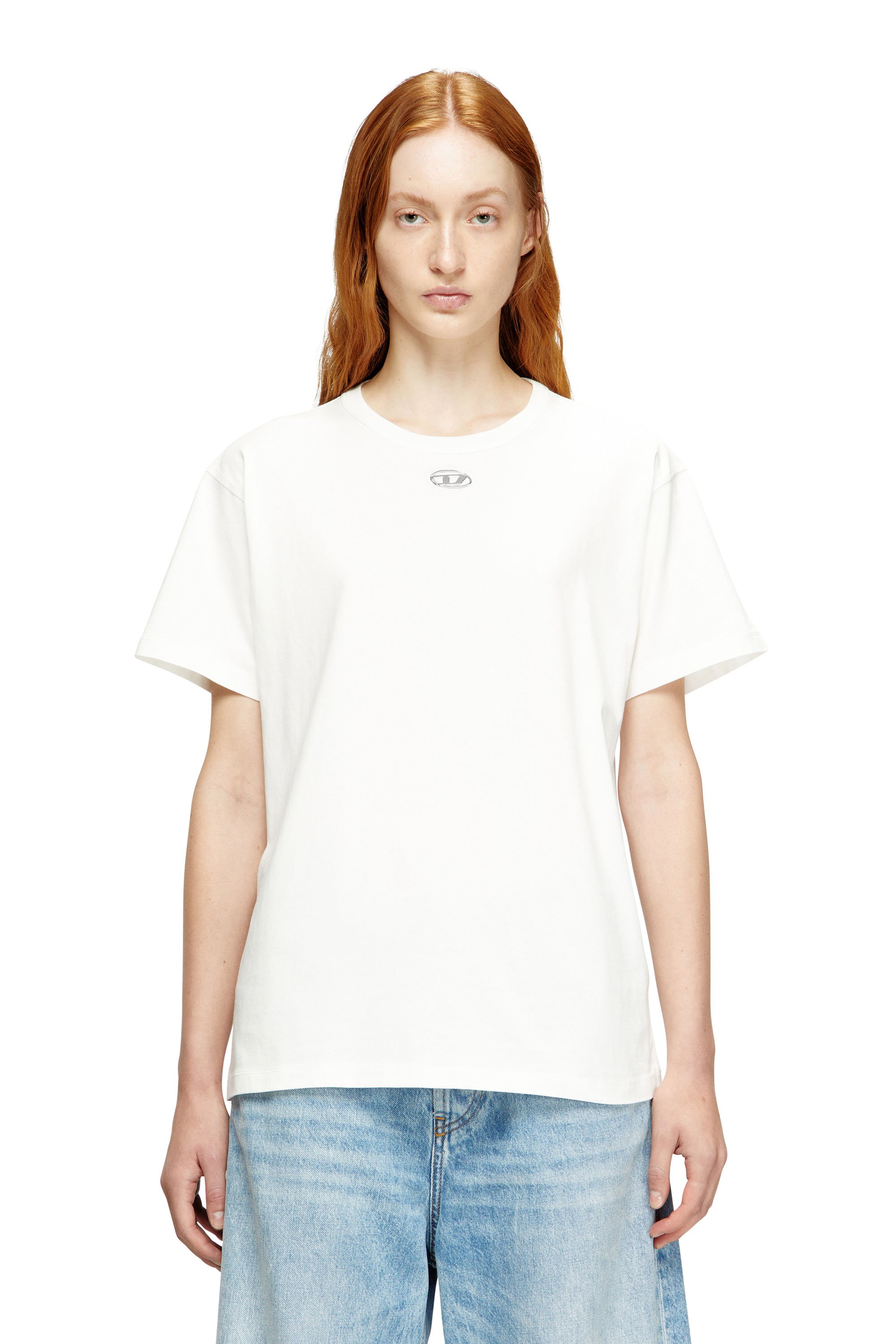 Cotton T-shirt with metallic Oval D - T-Shirts - Woman - White