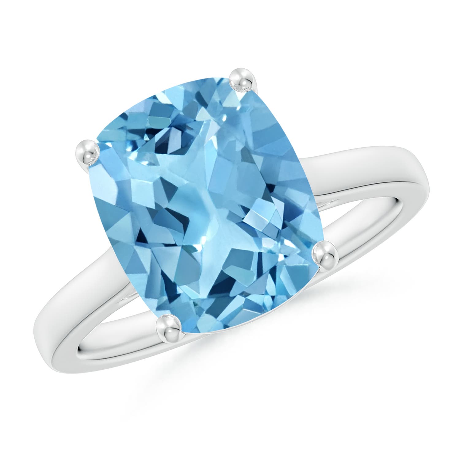 Angara 4.5 Carats Classic Cushion Swiss Blue Topaz Solitaire Ring with Hidden Accents in Platinum