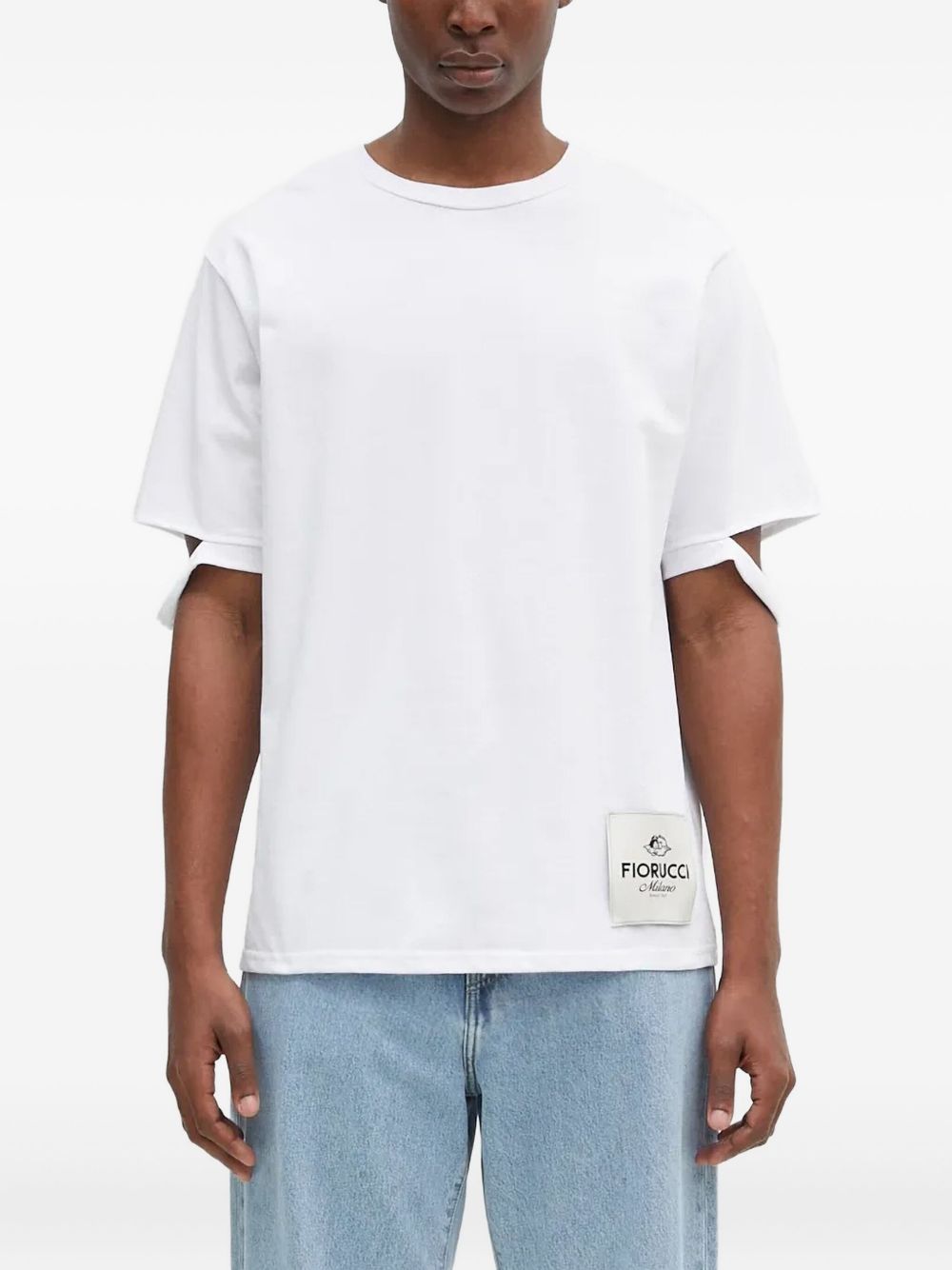 Distressed-hem logo-patch T-shirt - White
