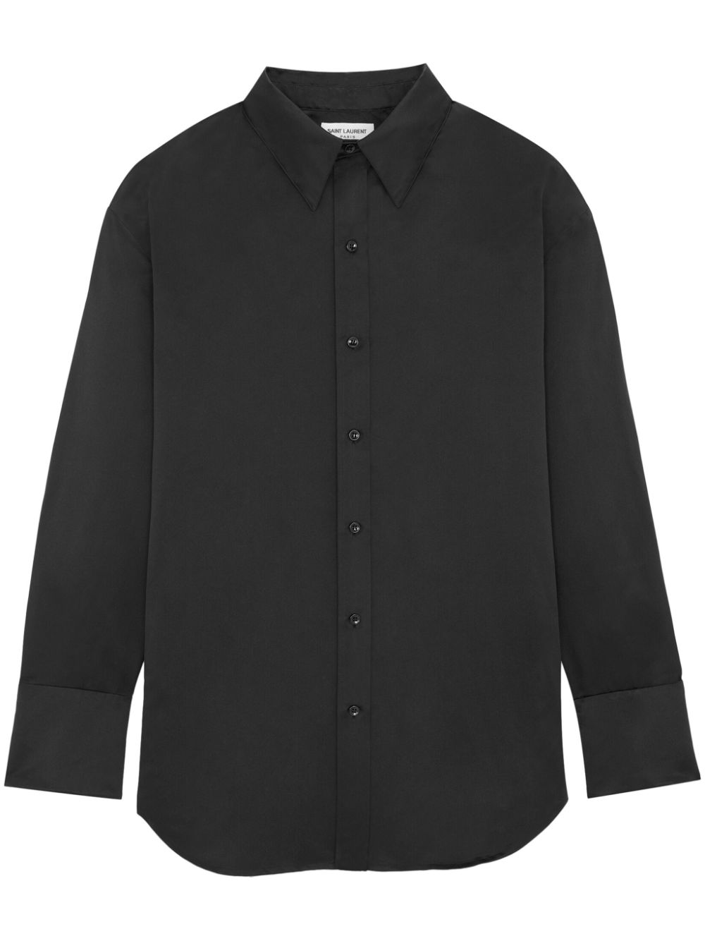 Long-sleeved silk-satin shirt - Black