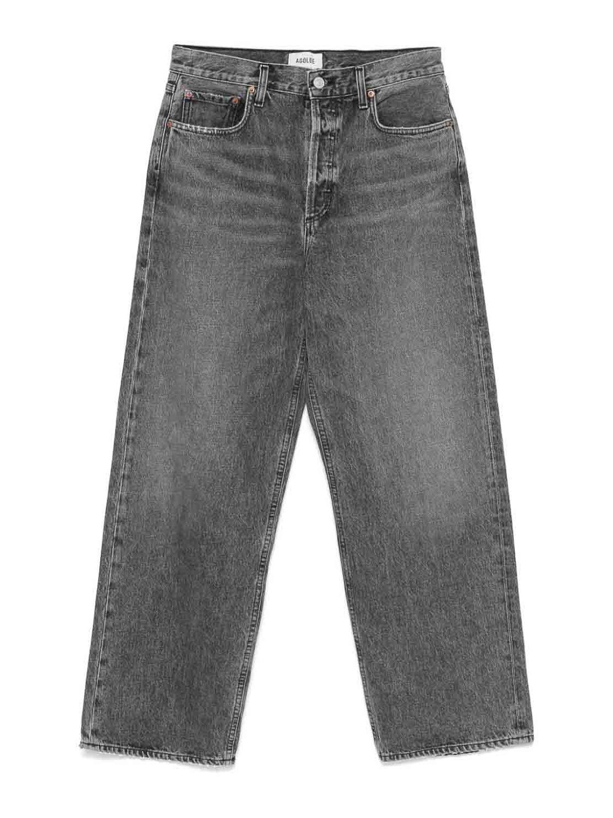 Grey Jeans With Low Waist And Wide Leg In Denim Woman