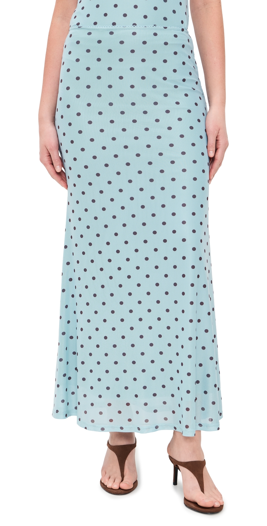 Polka Dot Mesh Maxi Skirt Blue/Brown