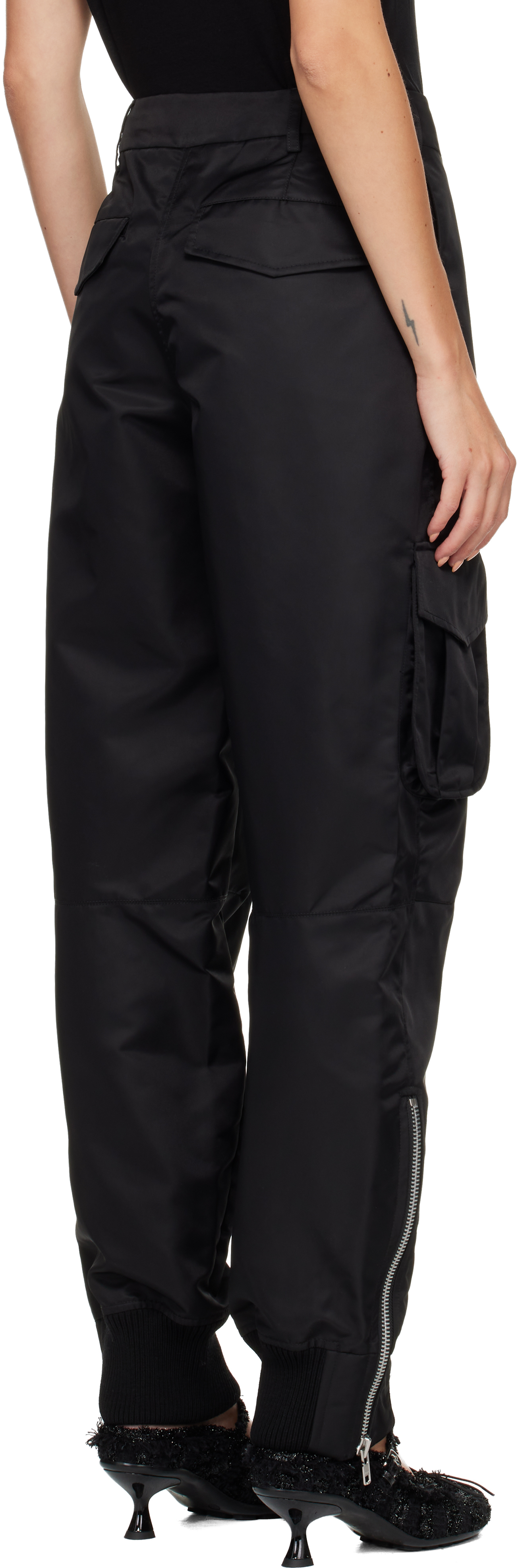 Black Multi Pocket Ankle Zip Trousers