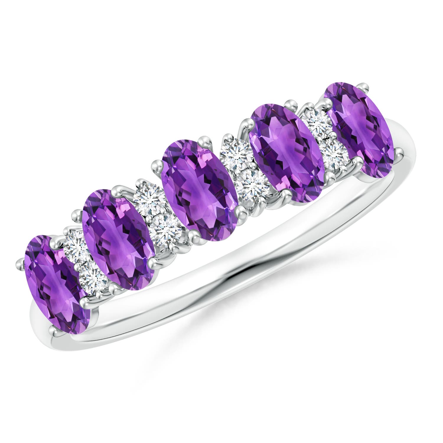 Angara 1.0 Carat Five Stone Amethyst and Diamond Wedding Ring in Platinum