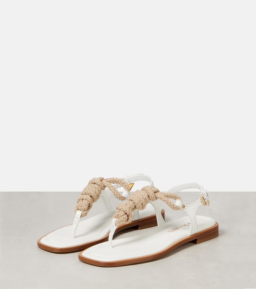 Leather-trimmed thong sandals