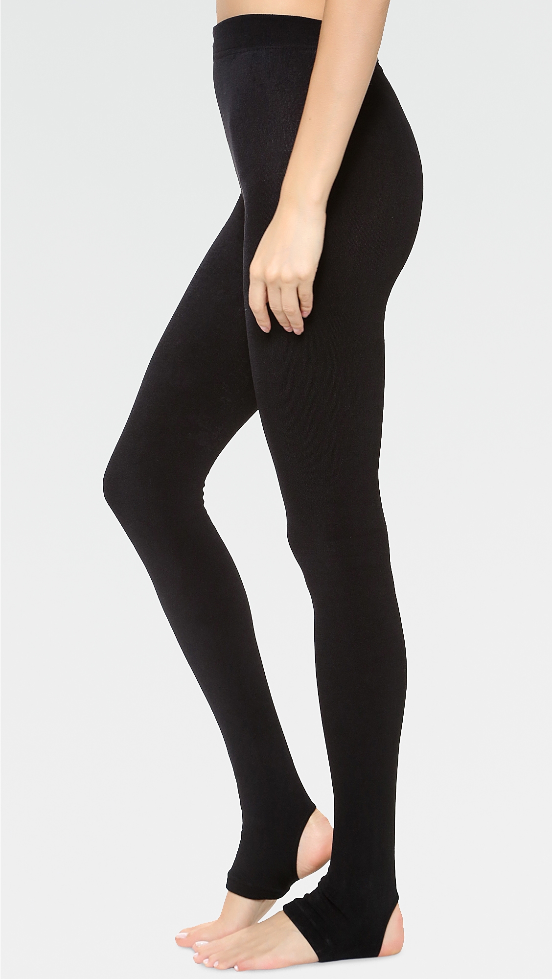 Fleece Lined Tights with Stirrups Black 