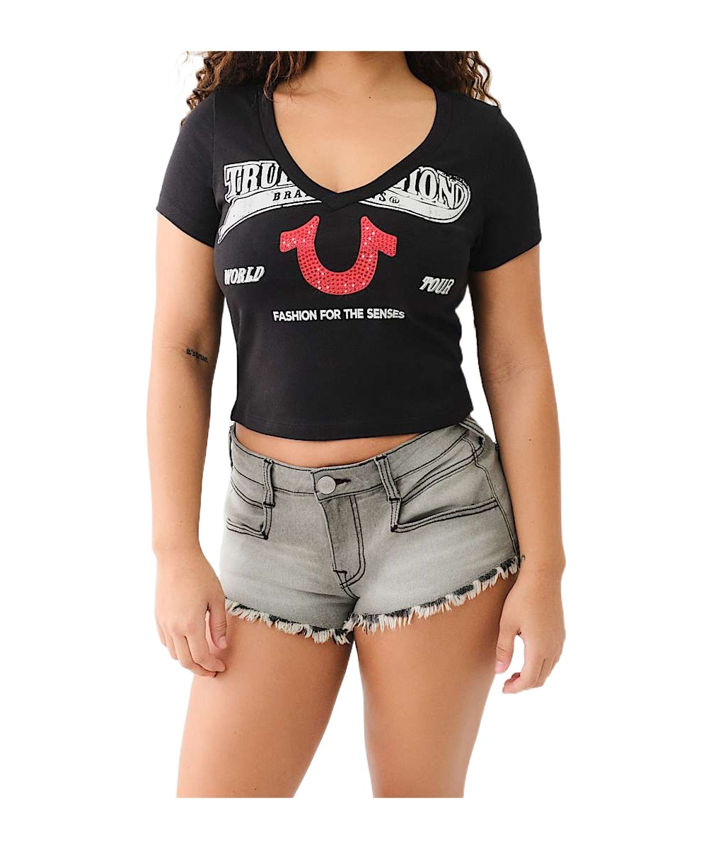 CRYSTAL HORSESHOE V NECK BABY TEE