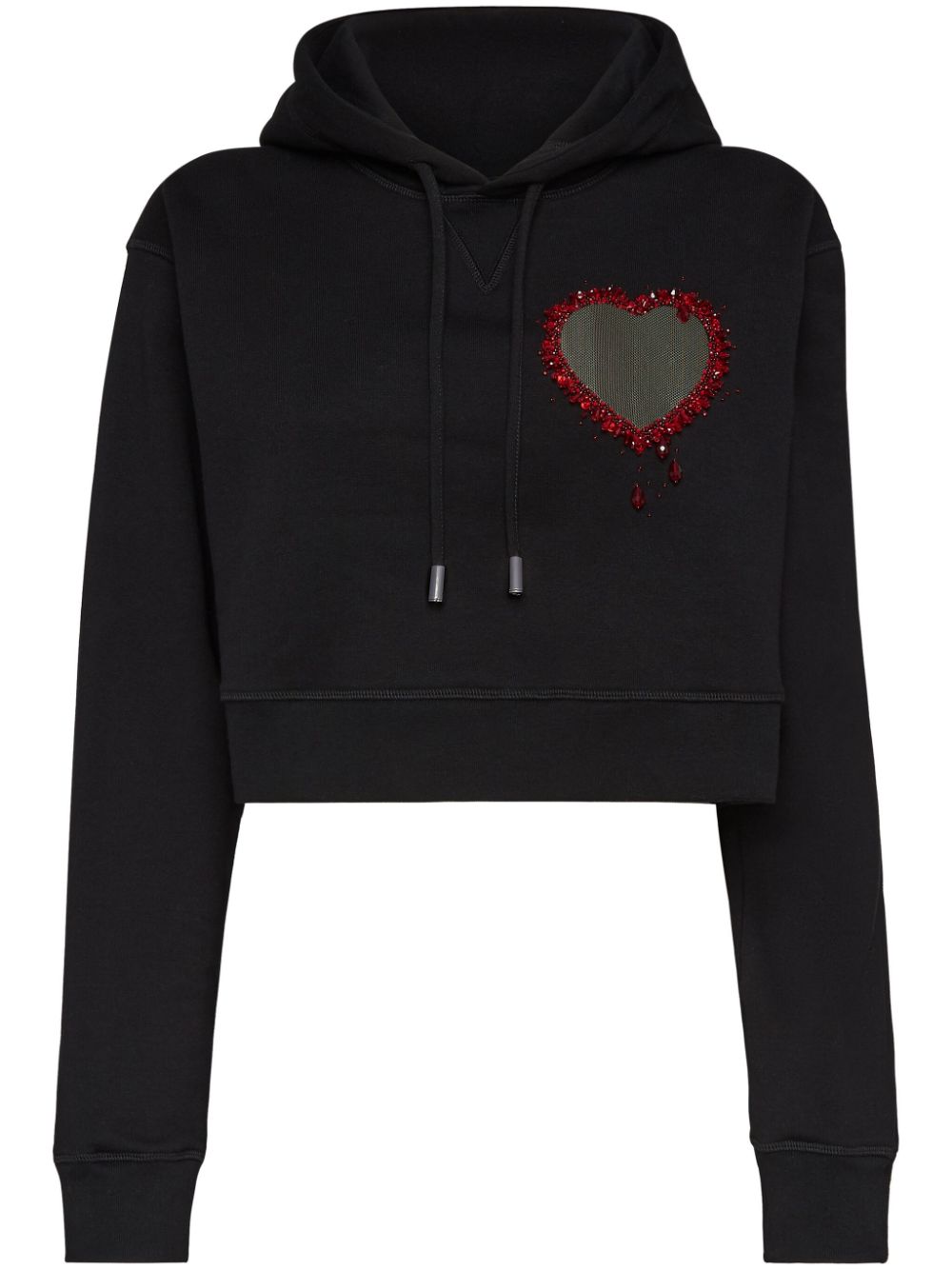 Bead-embellished cotton hoodie - Black