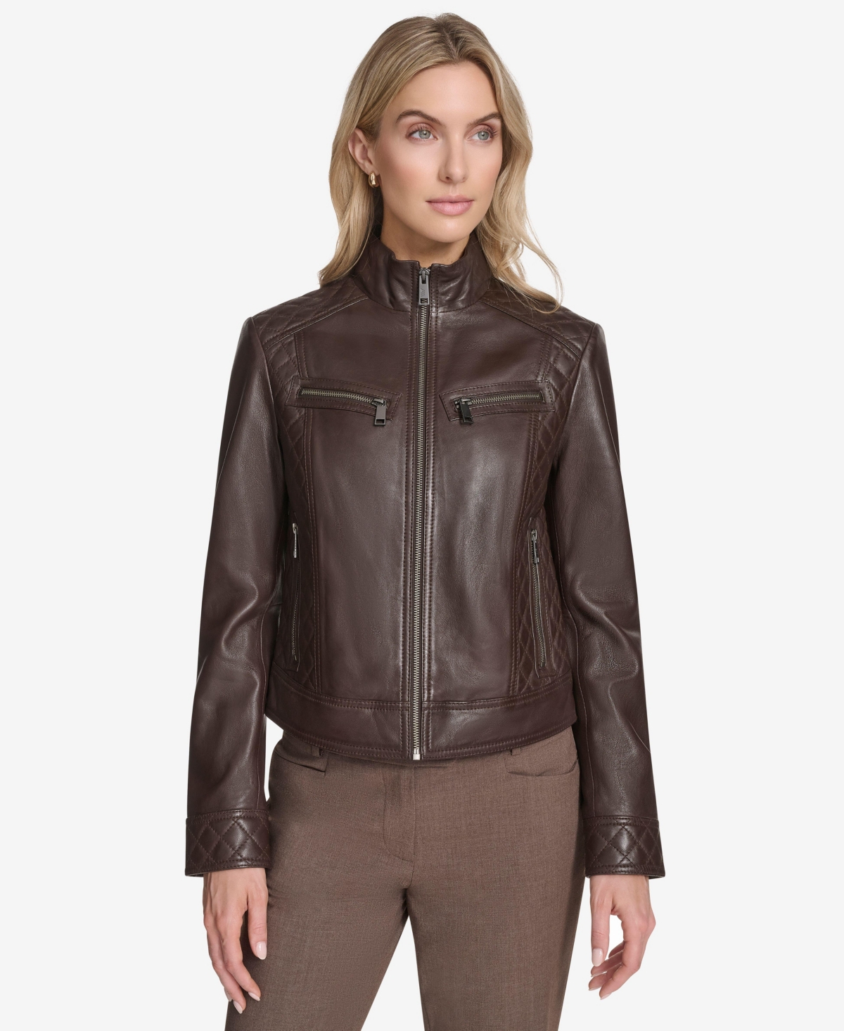 Women's Mikel Racer Leather Jacket - Chestnut