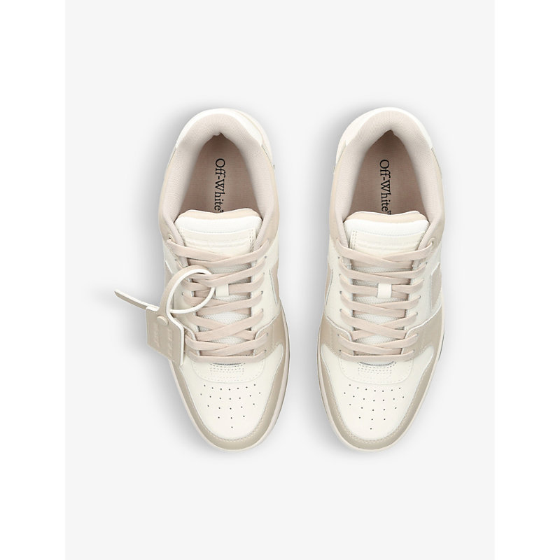 Mens Beige Comb Out Of Office Logo-embroidered Leather Low-top Trainers
