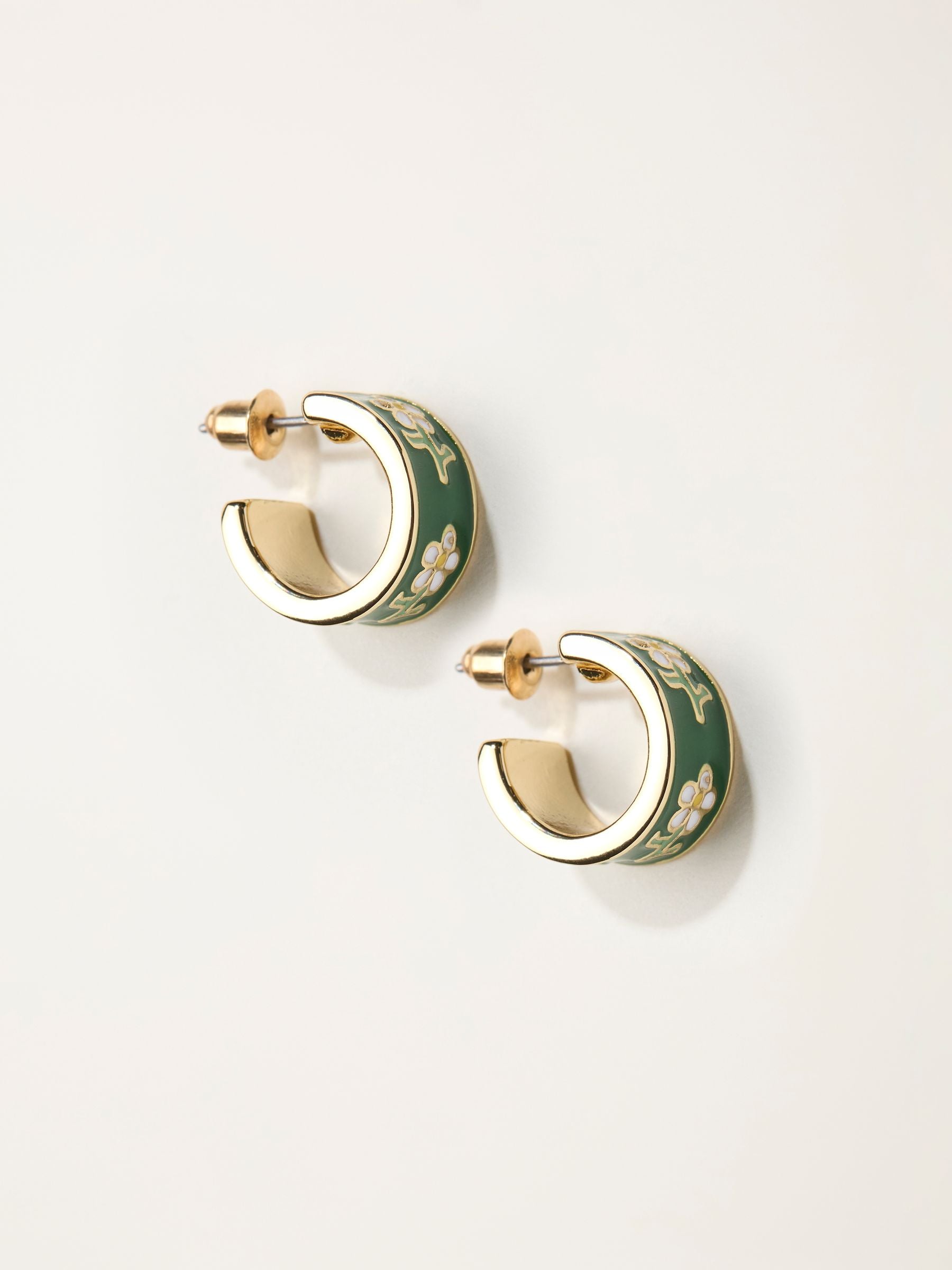 FatFace Green Enamel Floral Hoop Earrings