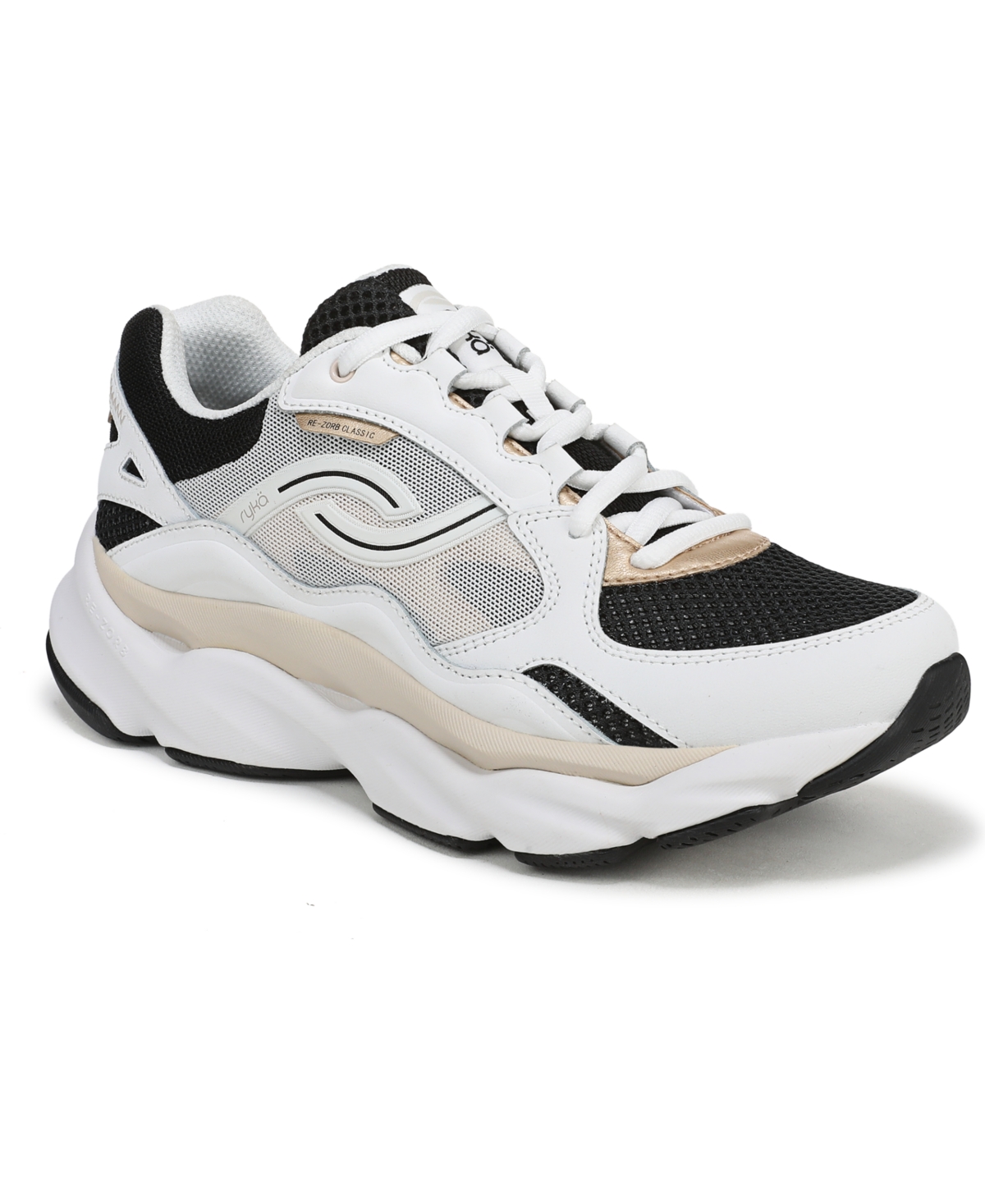 Women's Rezorb Max Classic Lace Up Walking Sneakers - White Black Leather/Mesh