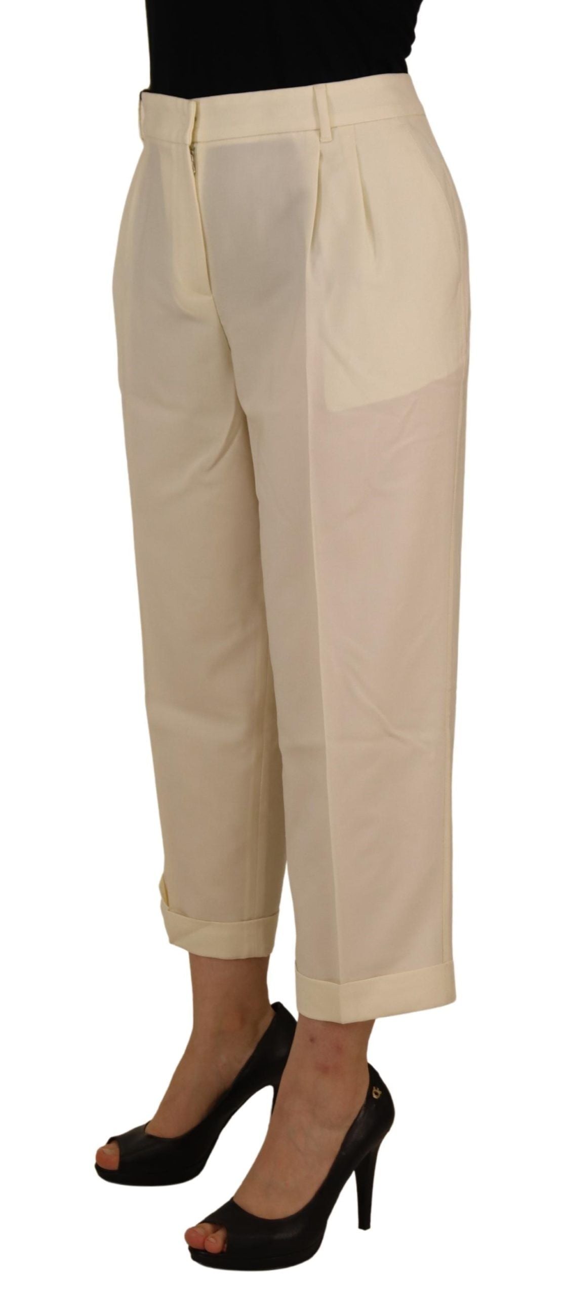 High-Waist Cropped Virgin Wool Trousers — Ivory