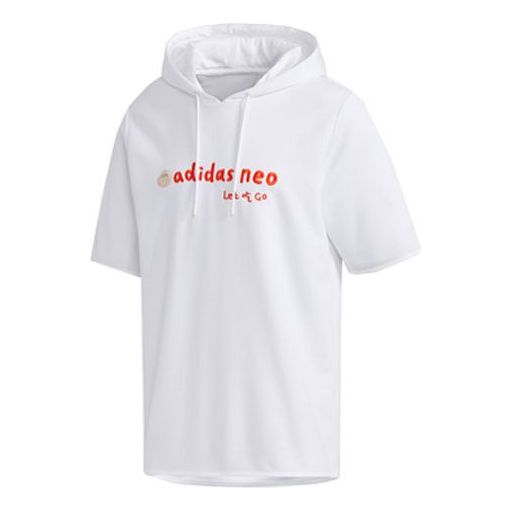 Men's neo Logo Embroidered Sports Pullover Hooded Short Sleeve White
