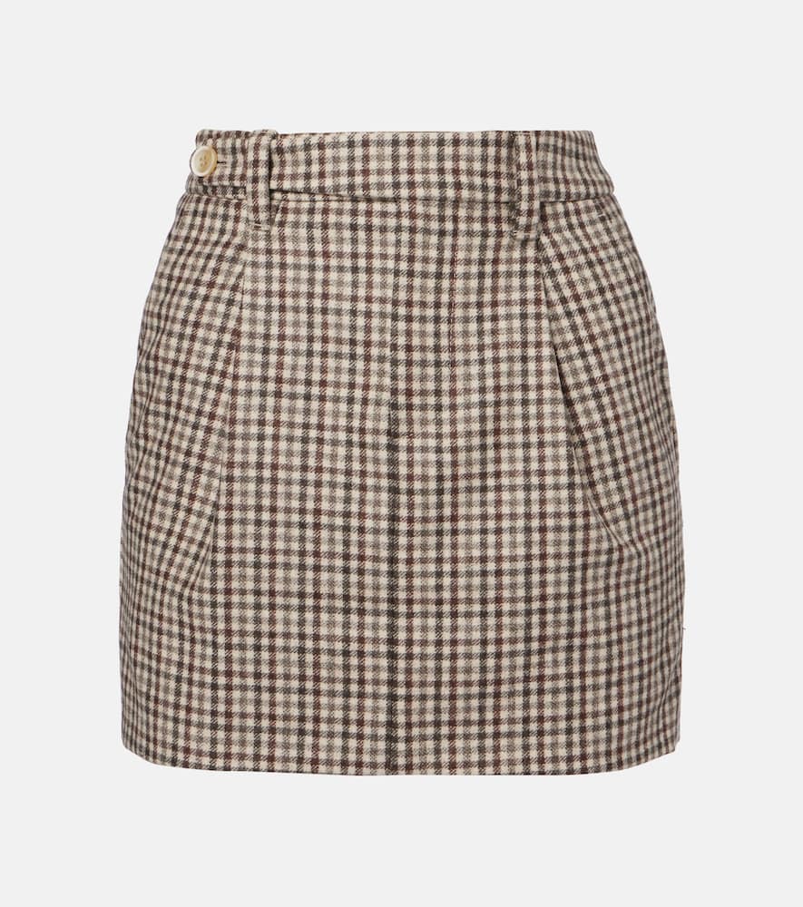 Checked virgin wool flannel miniskirt