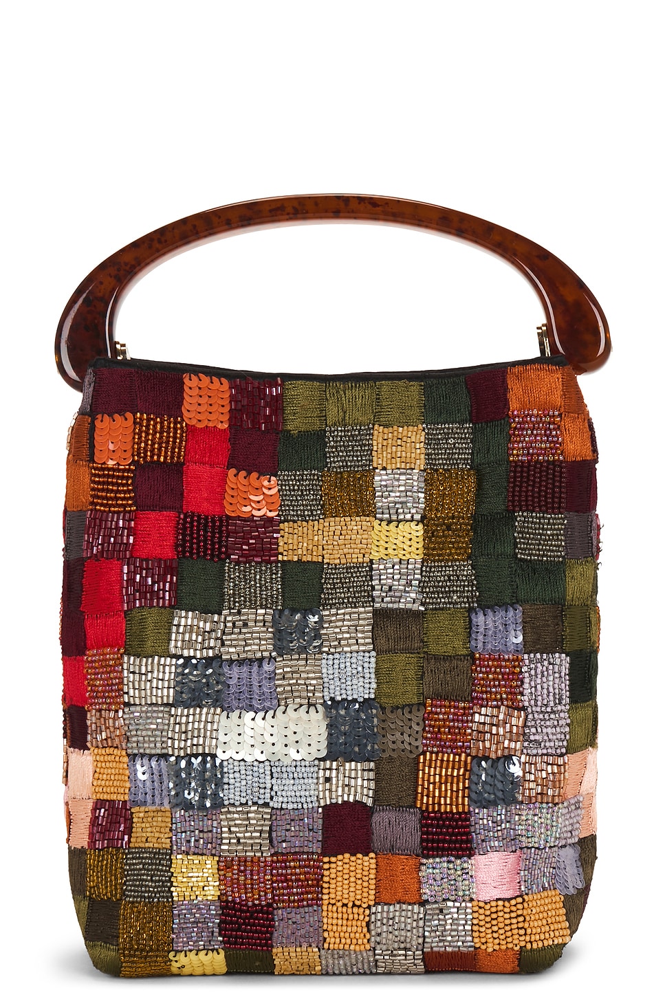 Dries Van Noten Small Embroidered Resin Handle Crossbody Bag in Multi - Brown. a