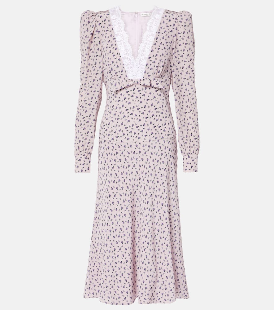 Floral lace-trimmed silk midi dress