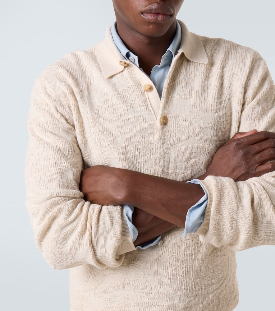 Jacquard wool-blend polo sweater