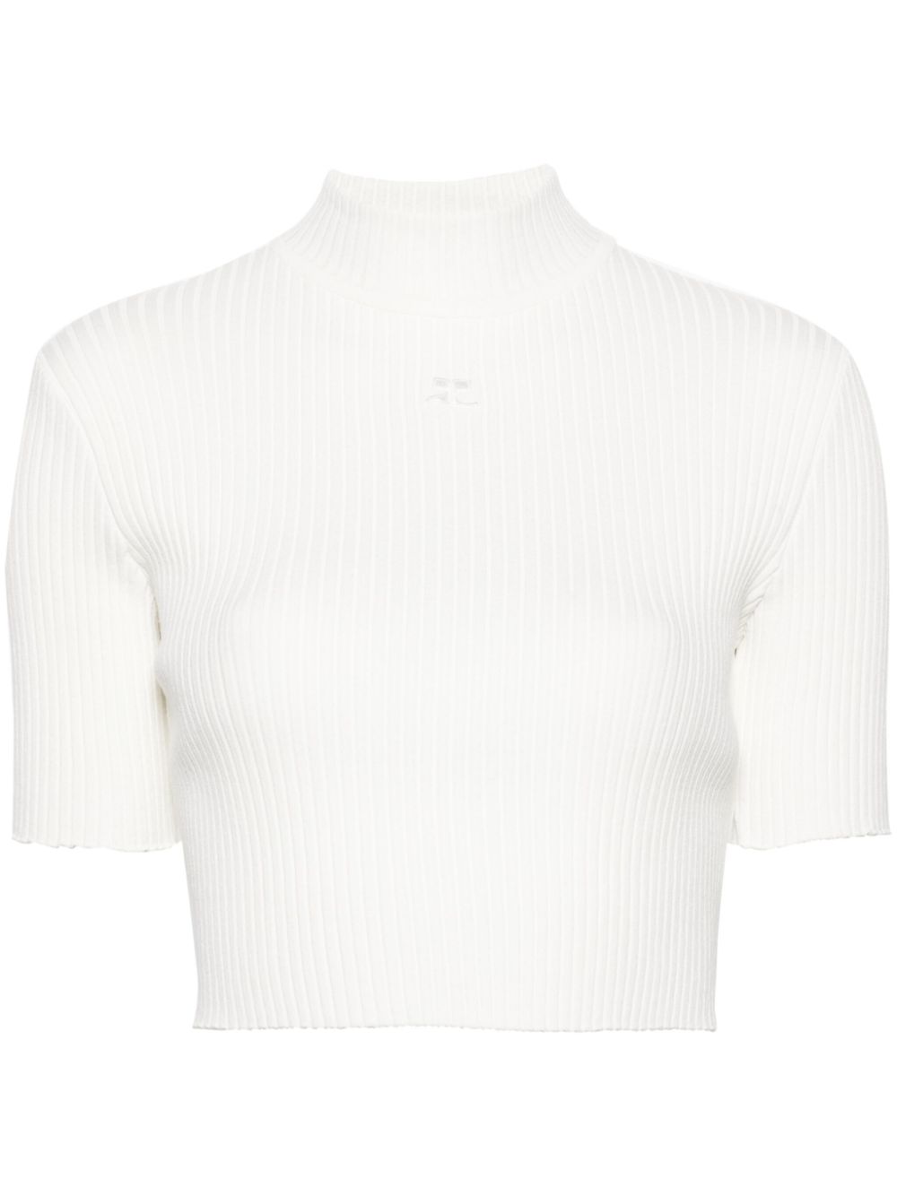 Mock-neck ribbed top - White