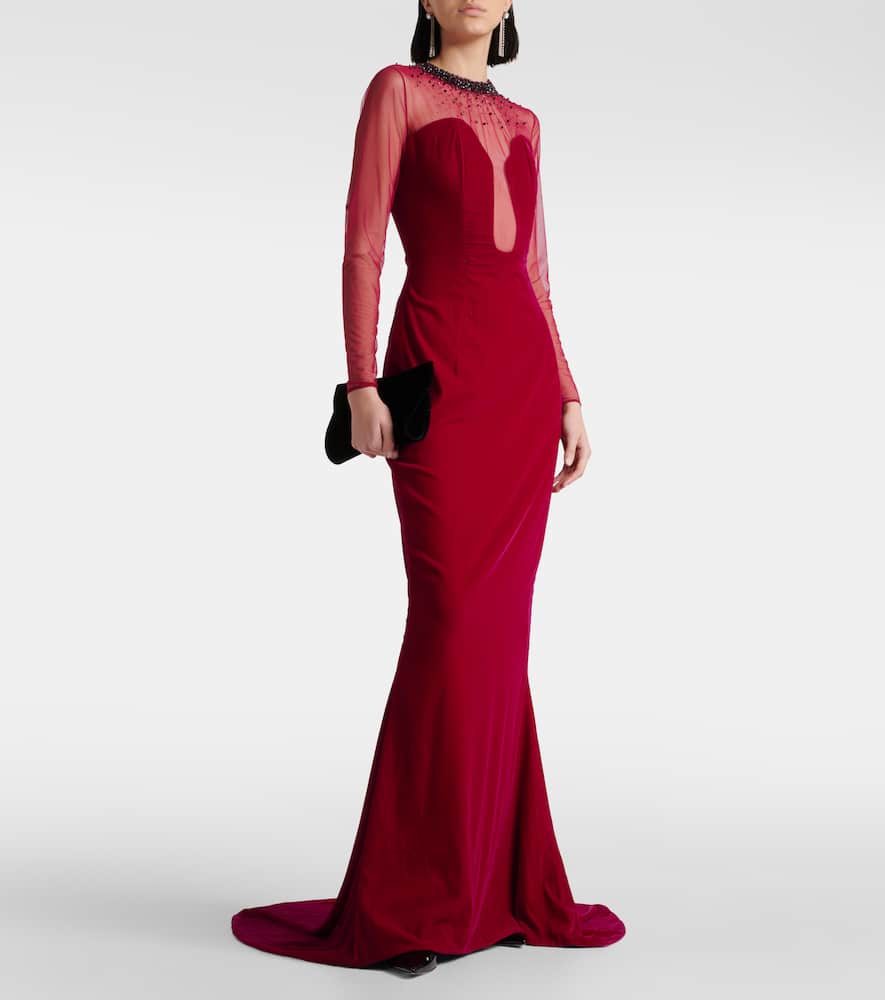 Embellished cotton-blend velvet gown